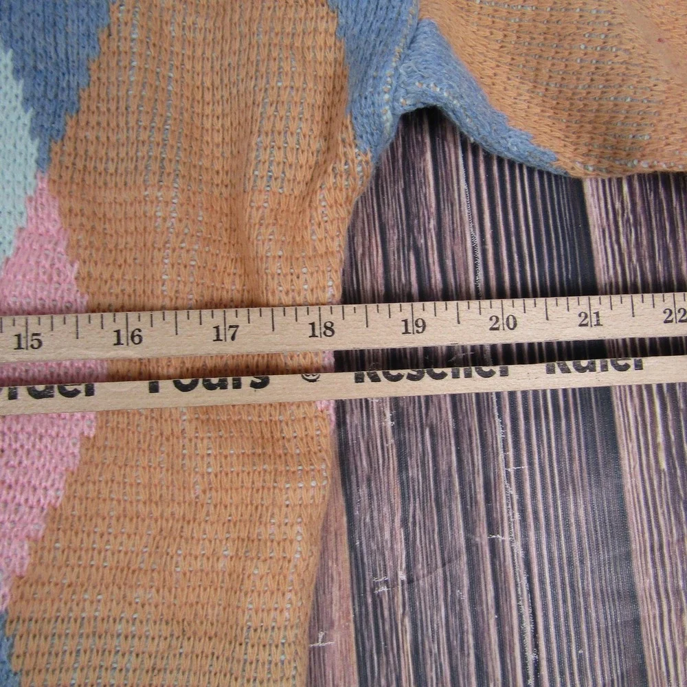 Vintage Geometric Sweater Mens Large‎ Blue Brown Wool Acrylic Crewneck Italy 80s